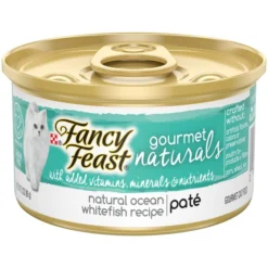 Fancy Feast Gourmet Naturals Ocean Whitefish Recipe Grain-Free Pate Canned Cat Food, 3-oz can, case of 12