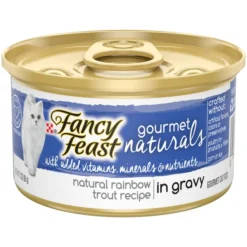 Fancy Feast Gourmet Naturals Natural Rainbow Trout Recipe In Gravy Canned Cat Food, 3-oz can, case of 12