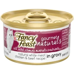 Fancy Feast Gourmet Naturals Natural White Meat Chicken & Beef Recipe In Gravy Canned Cat Food, 3-oz can, case of 12