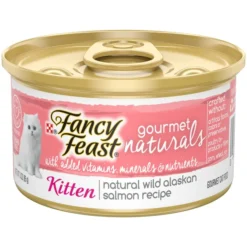 Fancy Feast Gourmet Naturals Natural Wild Alaskan Salmon Recipe Grain-Free Pate Kitten Canned Cat Food, 3-oz can, case of 12