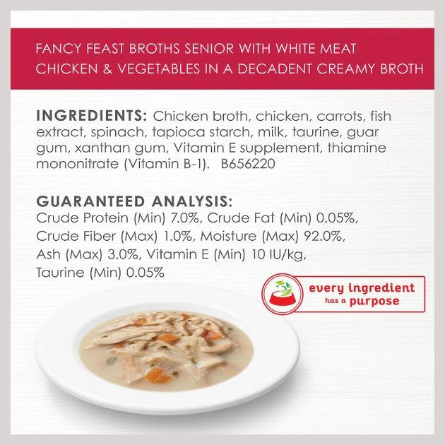 Fancy Feast Senior Creamy With Chicken & Vegetables in Broth Cat Food Complement & Topper, 1.4-oz pouch, case of 16 7 Fancy Feast Senior Creamy With Chicken & Vegetables in Broth Cat Food Complement & Topper, 1.4-oz pouch, case of 16 - Image 5