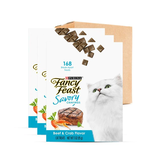 Fancy Feast Savory Cravings Limited Ingredient Beef & Crab Flavor Cat Treats, 3-oz box, case of 3 3 Fancy Feast Savory Cravings Limited Ingredient Beef & Crab Flavor Cat Treats, 3-oz box, case of 3