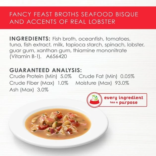 Fancy Feast Broths Seafood Bisque & Accents of Real Lobster Grain-Free Cat Food Topper, 1.4-oz, case of 16 7 Fancy Feast Broths Seafood Bisque & Accents of Real Lobster Grain-Free Cat Food Topper, 1.4-oz, case of 16 - Image 5