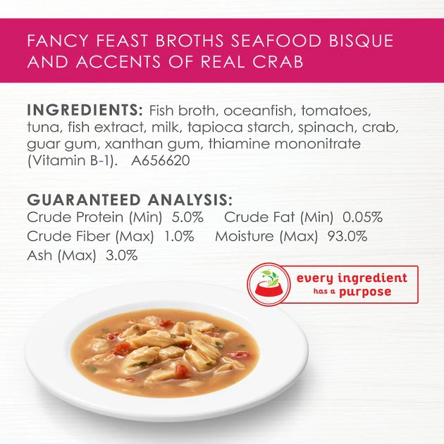 Fancy Feast Broths Seafood Bisque & Accents of Real Crab Grain-Free Cat Food Topper, 1.4-oz, case of 16 7 Fancy Feast Broths Seafood Bisque & Accents of Real Crab Grain-Free Cat Food Topper, 1.4-oz, case of 16 - Image 5