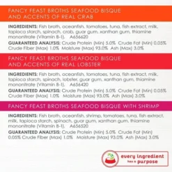 Fancy Feast Broths Seafood Bisque Collection Variety Pack Grain-Free Cat Food Topper, 1.4-oz pouch, case of 12, 3 count -FANCY FEAST Sales 265544 PT5. SY630 V1609382886