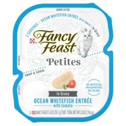 Fancy Feast Petites In Gravy Ocean Whitefish with Tomato Entree Grain-Free Wet Cat Food, 2.8-oz, case of 12
