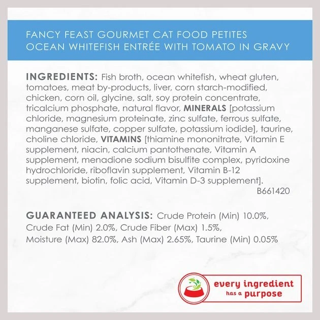 Fancy Feast Petites In Gravy Ocean Whitefish with Tomato Entree Grain-Free Wet Cat Food, 2.8-oz, case of 12 7 Fancy Feast Petites In Gravy Ocean Whitefish with Tomato Entree Grain-Free Wet Cat Food, 2.8-oz, case of 12 - Image 5