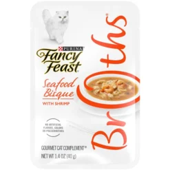 Fancy Feast Broths Seafood Bisque with Shrimp Grain-Free Cat Food Topper, 1.4-oz, case of 16