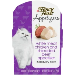 Fancy Feast Appetizers Grain-Free White Meat Chicken & Shredded Beef Appetizer in Savory Broth Wet Cat Food, 1.1-oz tray, case of 10