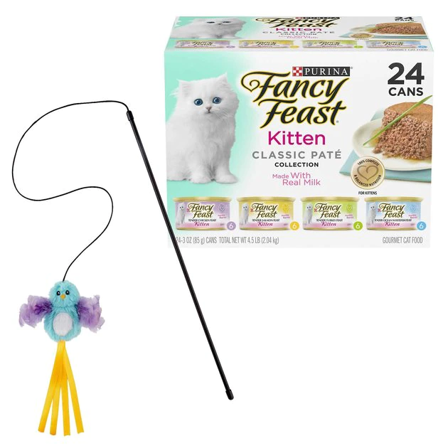 Fancy Feast||Frisco Fancy Feast Tender Feast Canned Food + Frisco Bird Teaser with Feathers Cat Toy, Blue 3 Fancy Feast||Frisco Fancy Feast Tender Feast Canned Food + Frisco Bird Teaser with Feathers Cat Toy, Blue