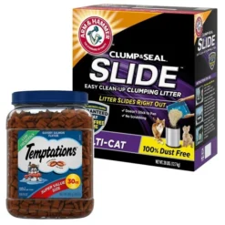 Temptations||Arm & Hammer Litter Temptations Savory Salmon Flavor Treats + Arm & Hammer Litter Slide Multi-Cat Scented Clumping Clay Cat Litter
