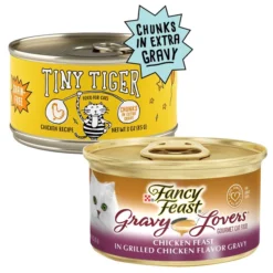 Tiny Tiger||Fancy Feast Tiny Tiger Chunks in EXTRA Gravy Chicken Recipe Grain-Free Canned Food + Fancy Feast Gravy Lovers Chicken Feast in Grilled Chicken Flavor Gravy Canned Cat Food