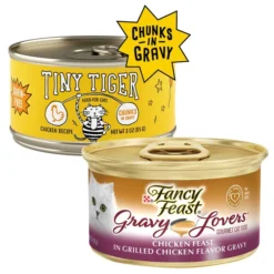 Tiny Tiger||Fancy Feast Tiny Tiger Chunks in Gravy Chicken Recipe Grain-Free Canned Food + Fancy Feast Gravy Lovers Chicken Feast in Grilled Chicken Flavor Gravy Canned Cat Food