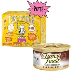 Tiny Tiger||Fancy Feast Tiny Tiger Pate Beef Recipe Grain-Free Canned Food + Fancy Feast Classic Tender Beef Feast Canned Cat Food
