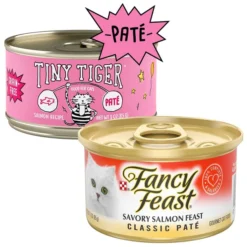 Tiny Tiger||Fancy Feast Tiny Tiger Pate Salmon Recipe Grain-Free Canned Food + Fancy Feast Classic Savory Salmon Feast Canned Cat Food
