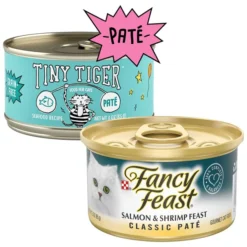 Tiny Tiger||Fancy Feast Tiny Tiger Pate Seafood Recipe Grain-Free Canned Cat Food, 3-oz, case of 24 + Fancy Feast Classic Salmon & Shrimp Feast Canned Cat Food, 3-oz, case of 24