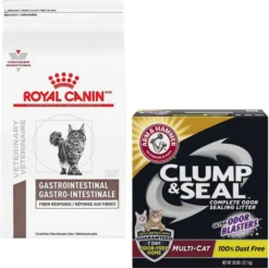 Royal Canin Veterinary Diet||Arm & Hammer Litter Royal Canin Veterinary Diet Gastrointestinal Fiber Response Dry Food + Arm & Hammer Litter Clump & Seal Multi-Cat Scented Clumping Clay Cat Litter