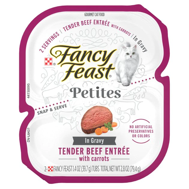 Fancy Feast Gourmet Gravy Petites Tender Beef With Carrots Entrée Wet Cat Food, 2.8-oz tub, case of 12 3 Fancy Feast Gourmet Gravy Petites Tender Beef With Carrots Entrée Wet Cat Food, 2.8-oz tub, case of 12