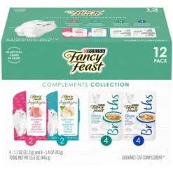 Fancy Feast Grain-Free Complement Variety Pack, Appetizers & Broths Recipes Wet Cat Food, 15.6-oz box, case of 12, 2 count