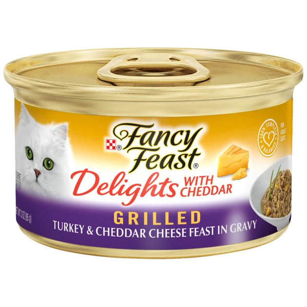 Fancy Feast Delights with Cheddar Grilled Turkey & Cheddar Cheese Feast in Gravy Canned Cat Food 3 Fancy Feast Delights with Cheddar Grilled Turkey & Cheddar Cheese Feast in Gravy Canned Cat Food