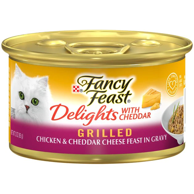 Fancy Feast Delights with Cheddar Grilled Chicken & Cheddar Cheese Feast in Gravy Canned Cat Food 3 Fancy Feast Delights with Cheddar Grilled Chicken & Cheddar Cheese Feast in Gravy Canned Cat Food