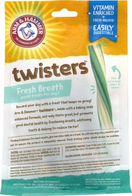 Arm & Hammer Twisters Fresh Breath Medium Mint Flavor Dog Dental Chews 4 Arm & Hammer Twisters Fresh Breath Medium Mint Flavor Dog Dental Chews - Image 2